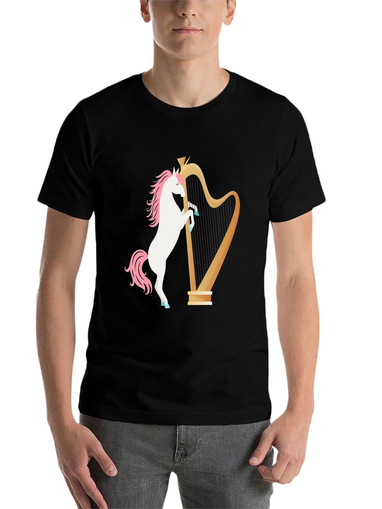 Black Unicorn Harp Graphic Tee - Black view 7