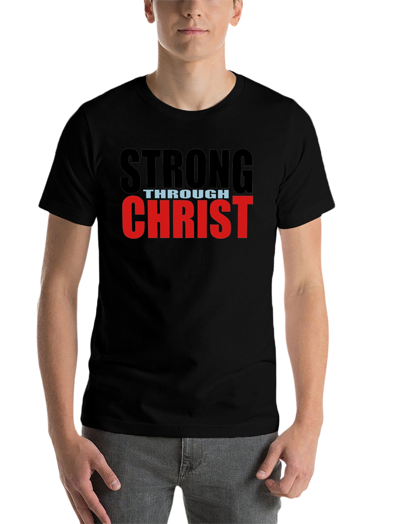 Black Strong Through Christ Black T-Shirt view 7