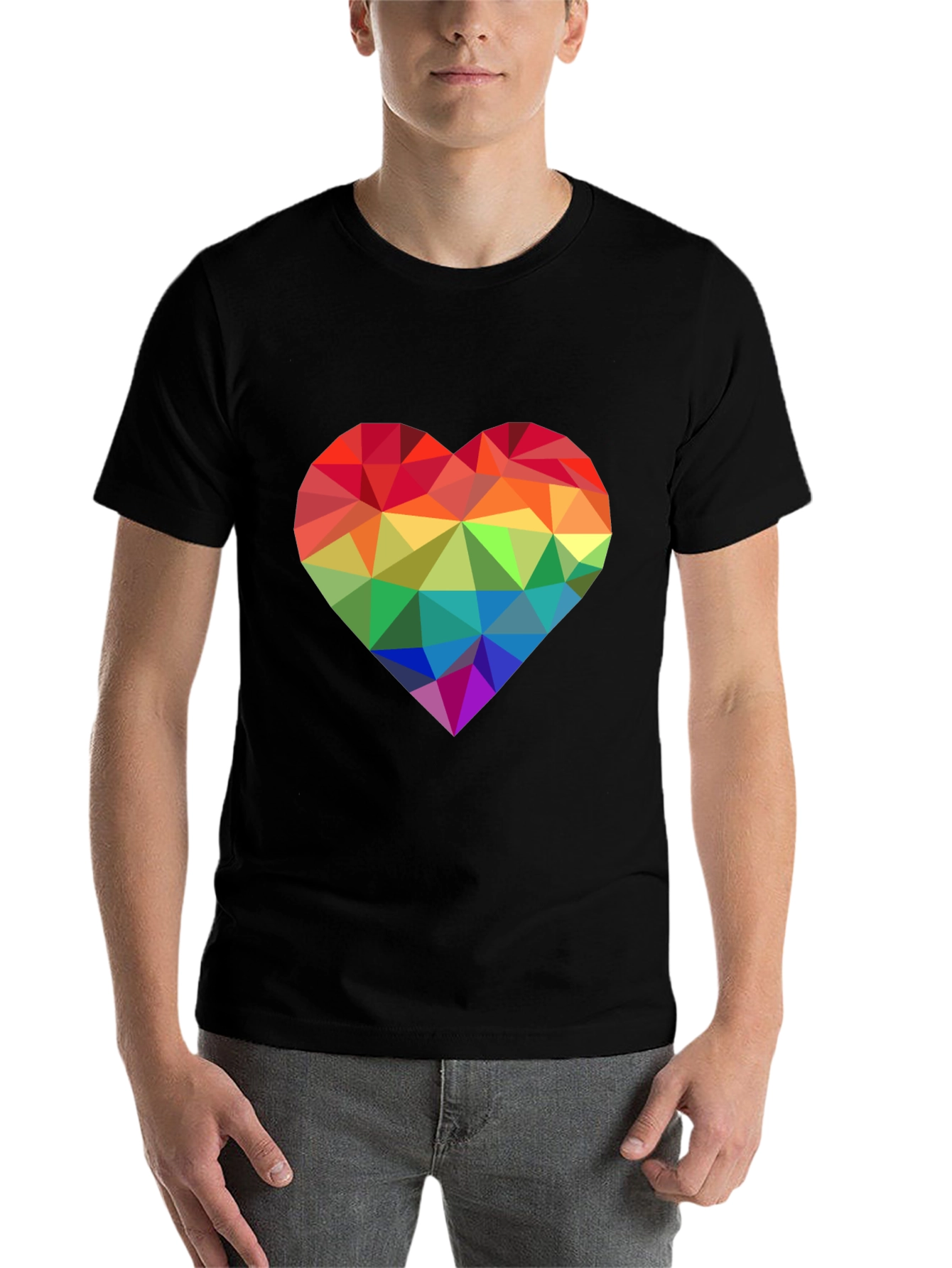 Black Geometric Rainbow Heart Graphic Tee - Pride Love view 7