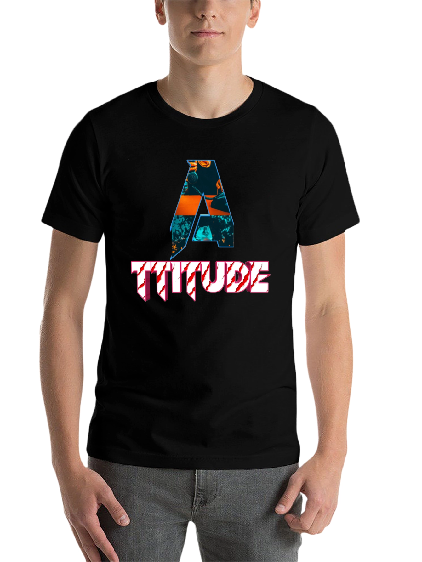 Black Attitude Graphic Print Black T-Shirt view 7