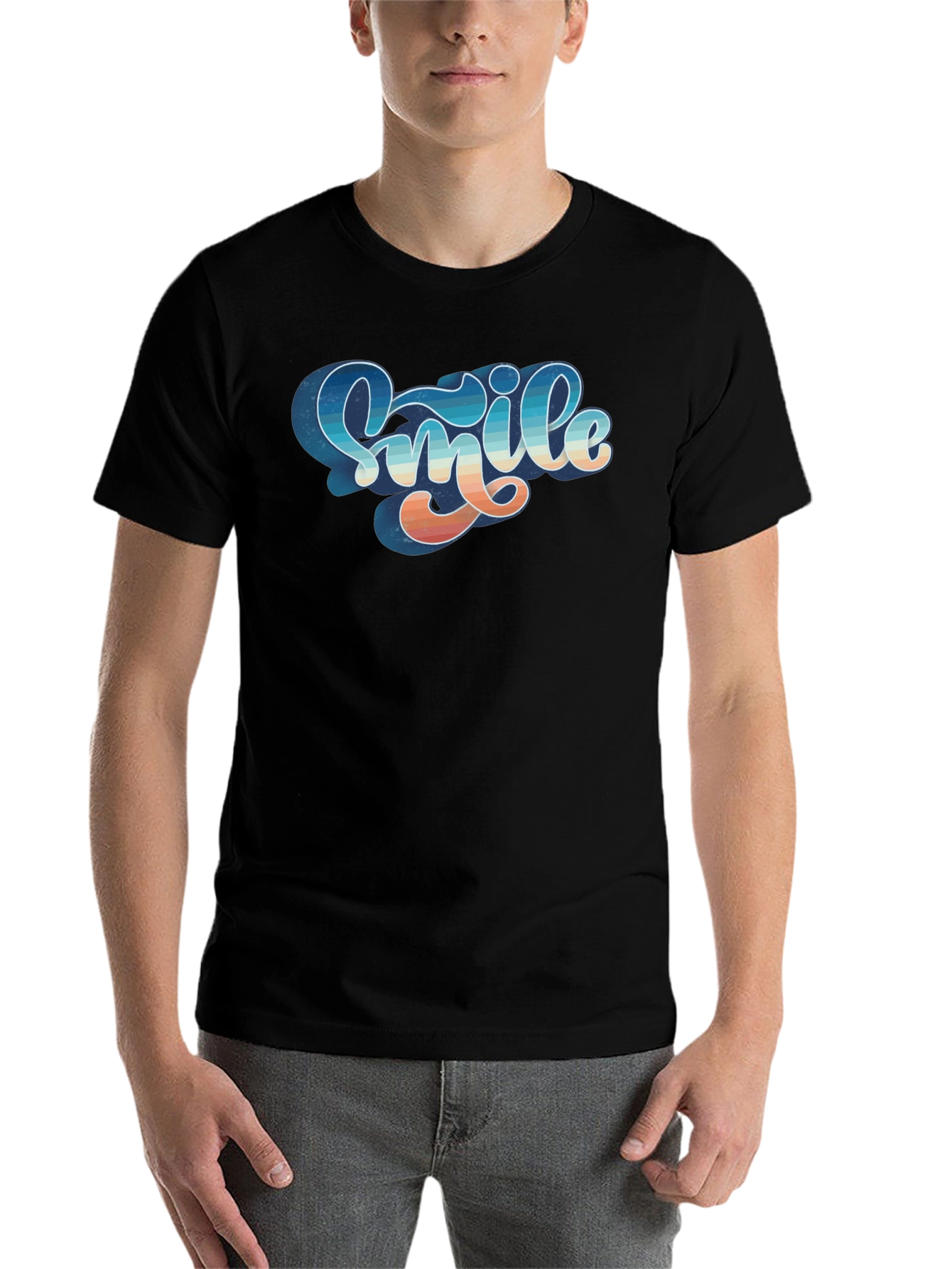 Black Retro Smile Graphic Black Tee view 7