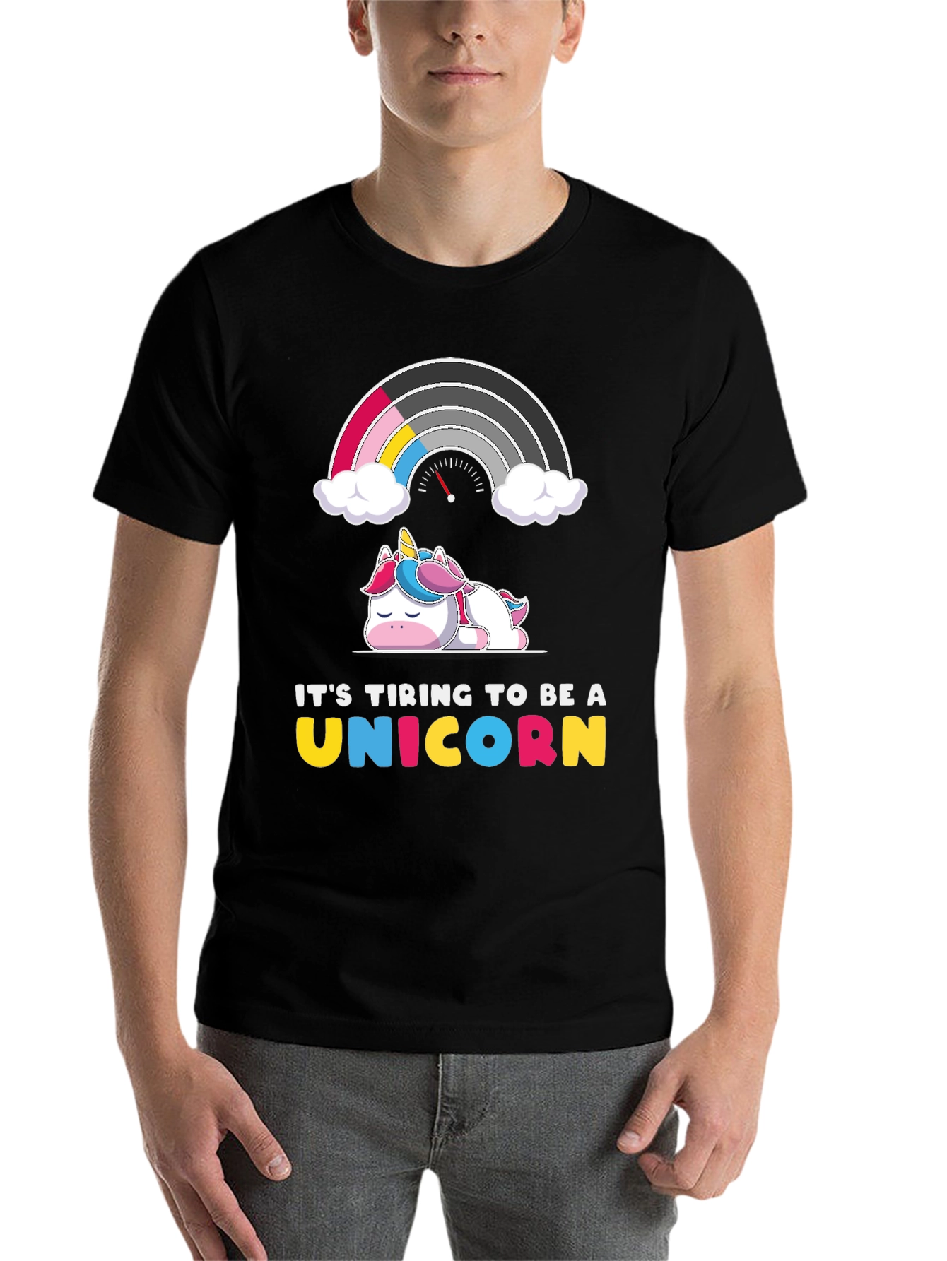 Black Tiring Unicorn Graphic Tee - Black Cotton T-Shirt view 7