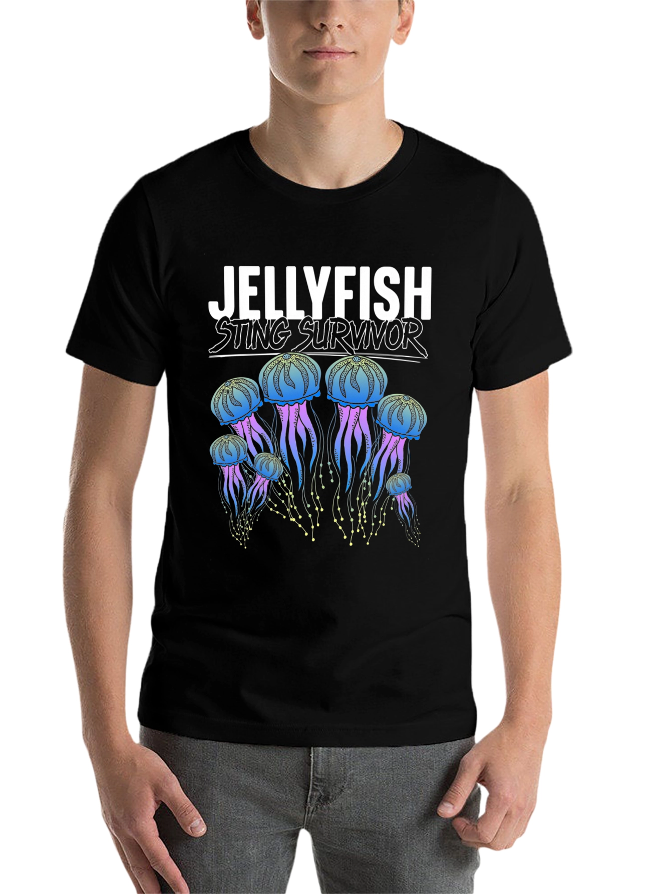Black Jellyfish Sting Survivor Graphic T-Shirt view 7