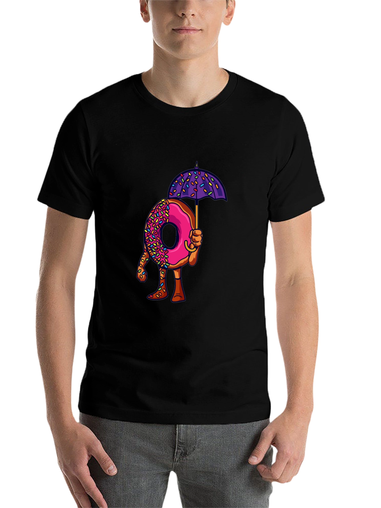 Black Donut Umbrella Graphic Tee - Unique Novelty Design view 7