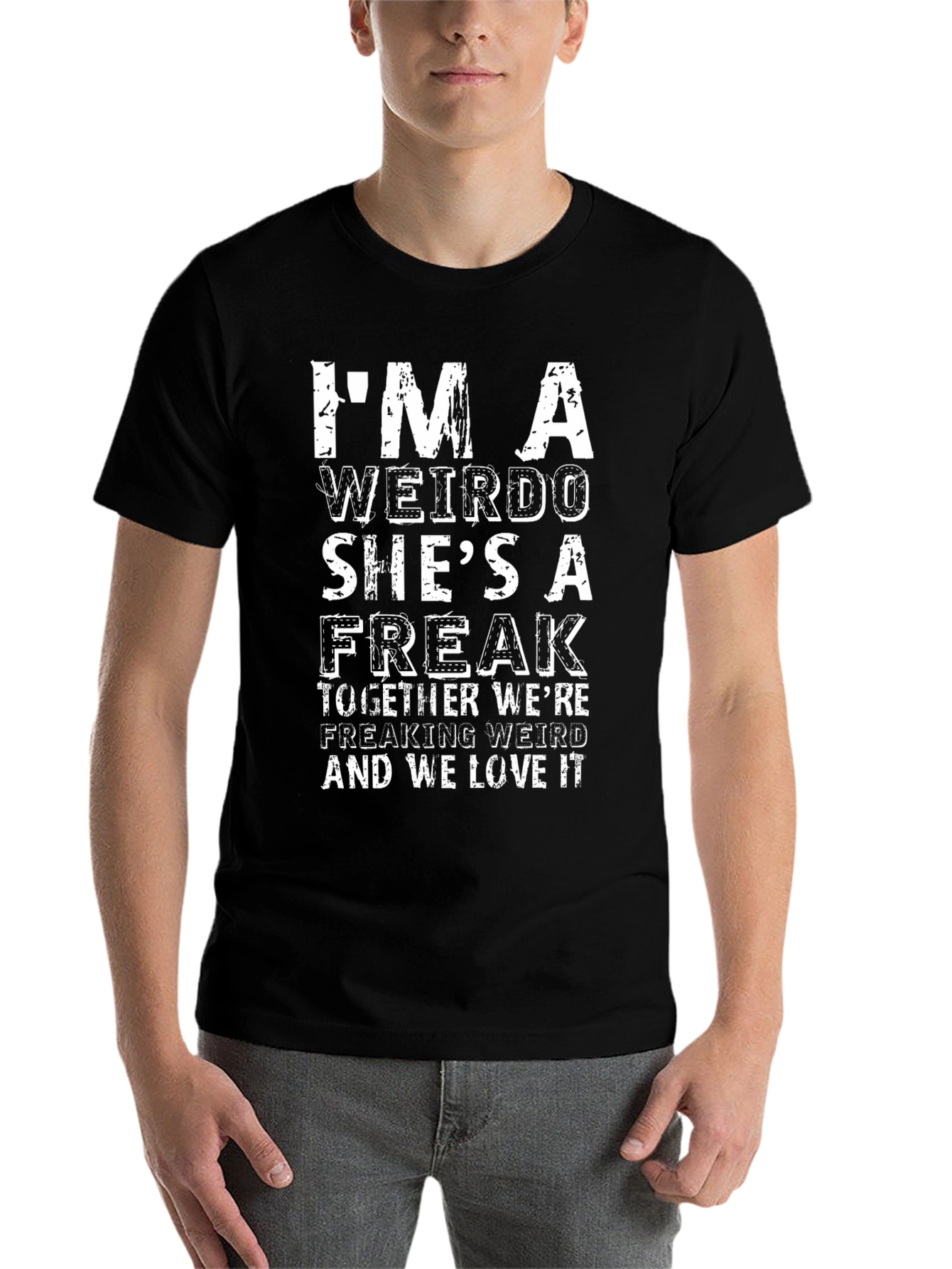 Black Funny Weirdo & Freak Matching Couple T-Shirt view 7