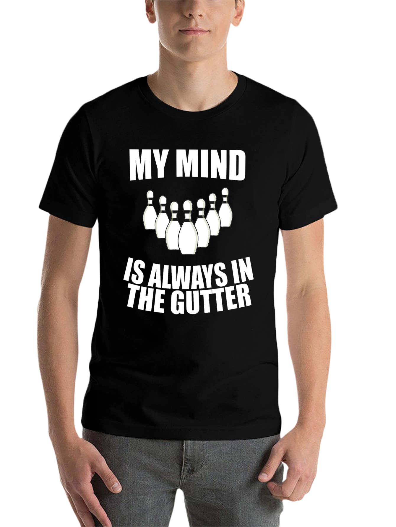 Black Funny Bowling T-Shirt - My Mind Is Always In The Gutter view 7