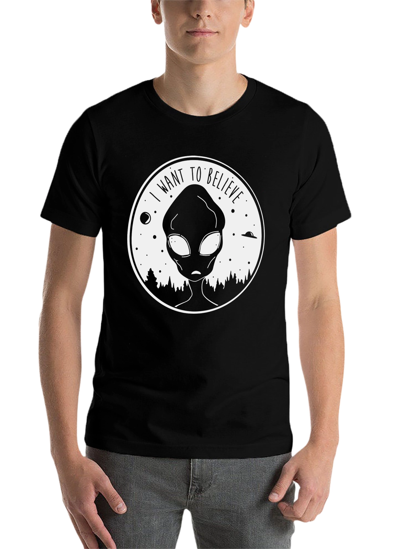 Black I Want To Believe Alien T-Shirt view 7