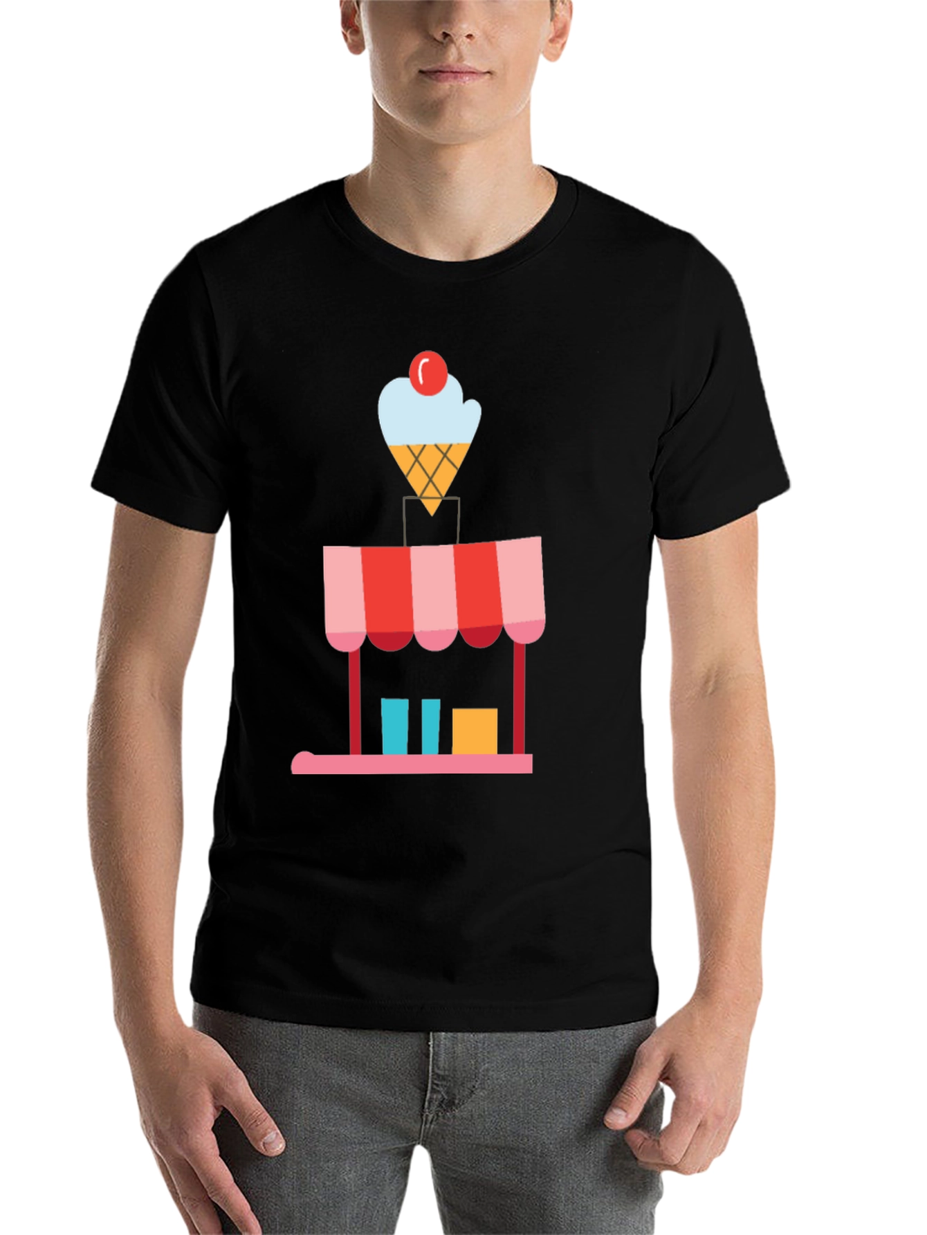 Black Ice Cream Shop Graphic Tee - Black Cotton T-Shirt view 7