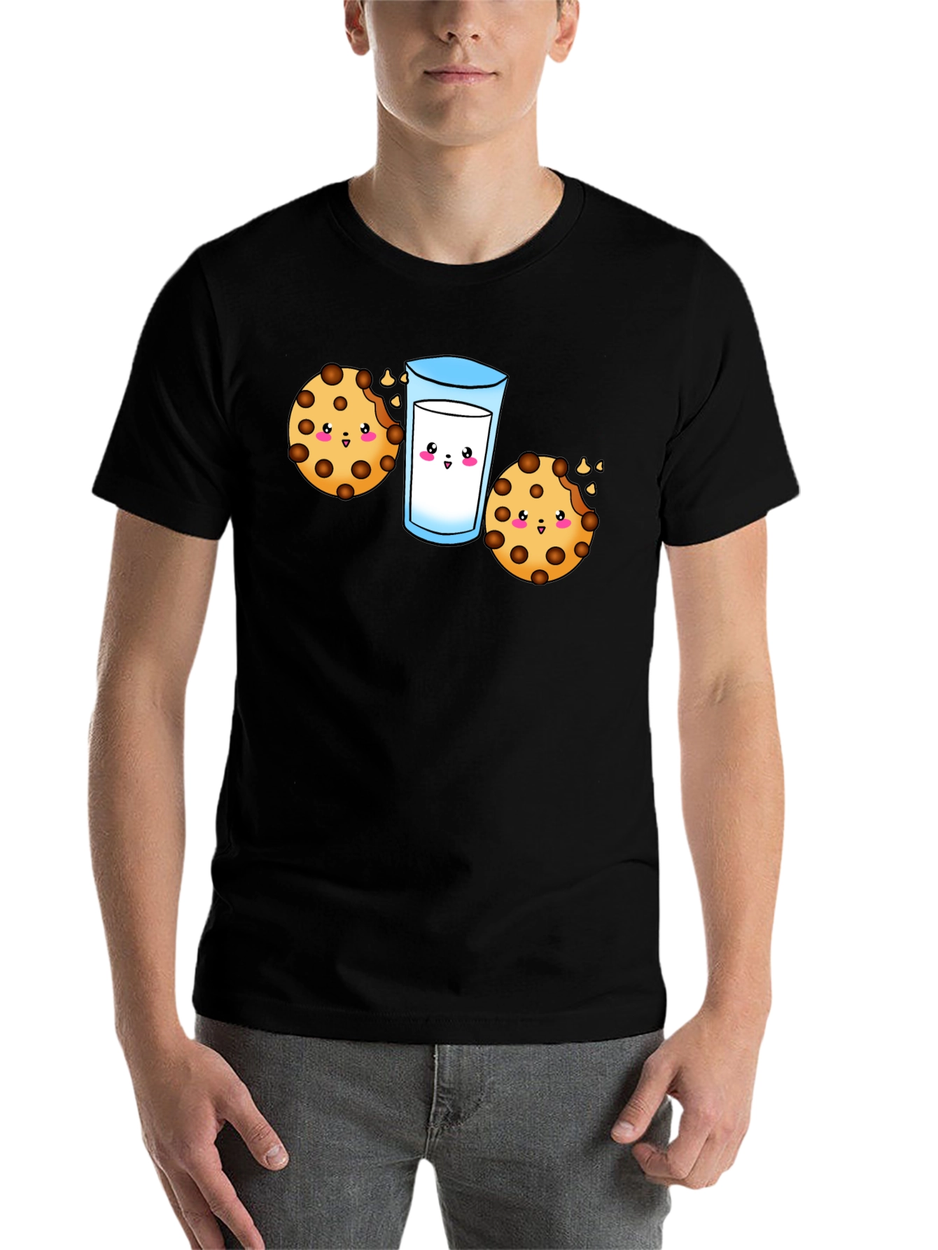 Black Cute Cookie & Milk Graphic Black T-Shirt view 7