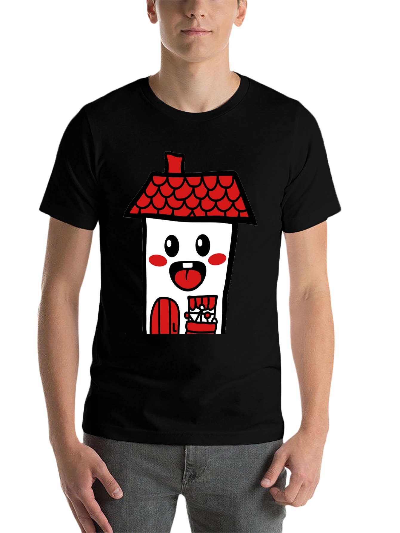 Black Kawaii House T-Shirt - Cute Cartoon Graphic Tee view 7