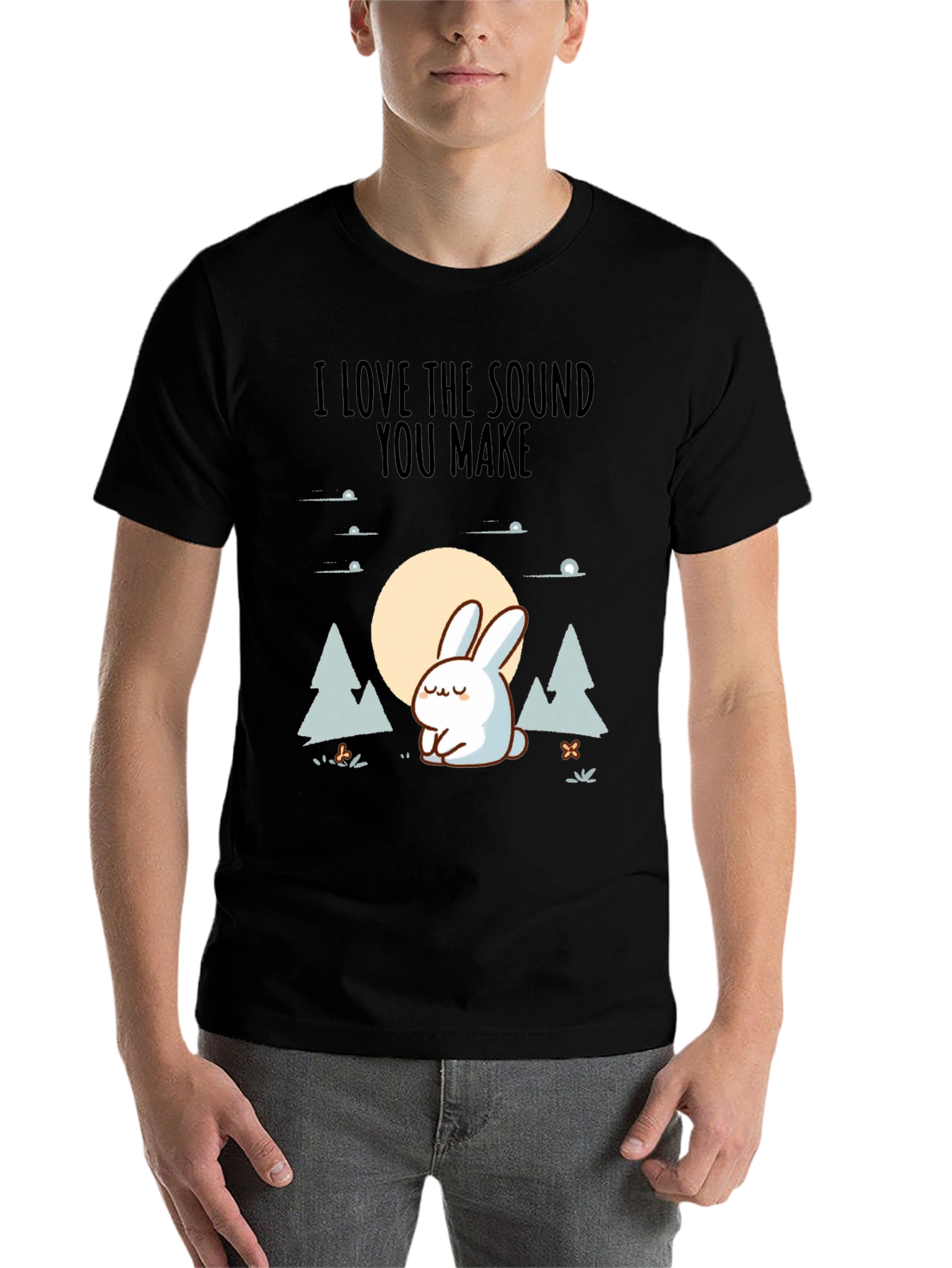 Black Cute Rabbit Graphic Tee - "I Love the Sound You Make" view 7