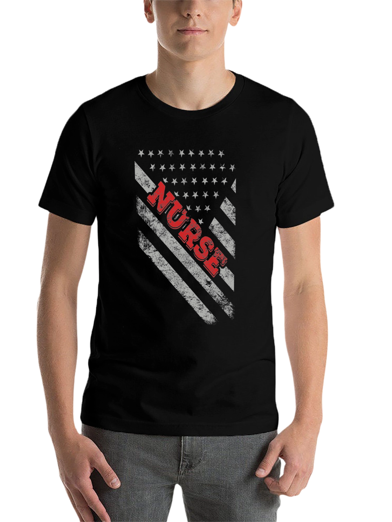 Black Nurse American Flag T-Shirt - Patriotic Healthcare Tee view 7