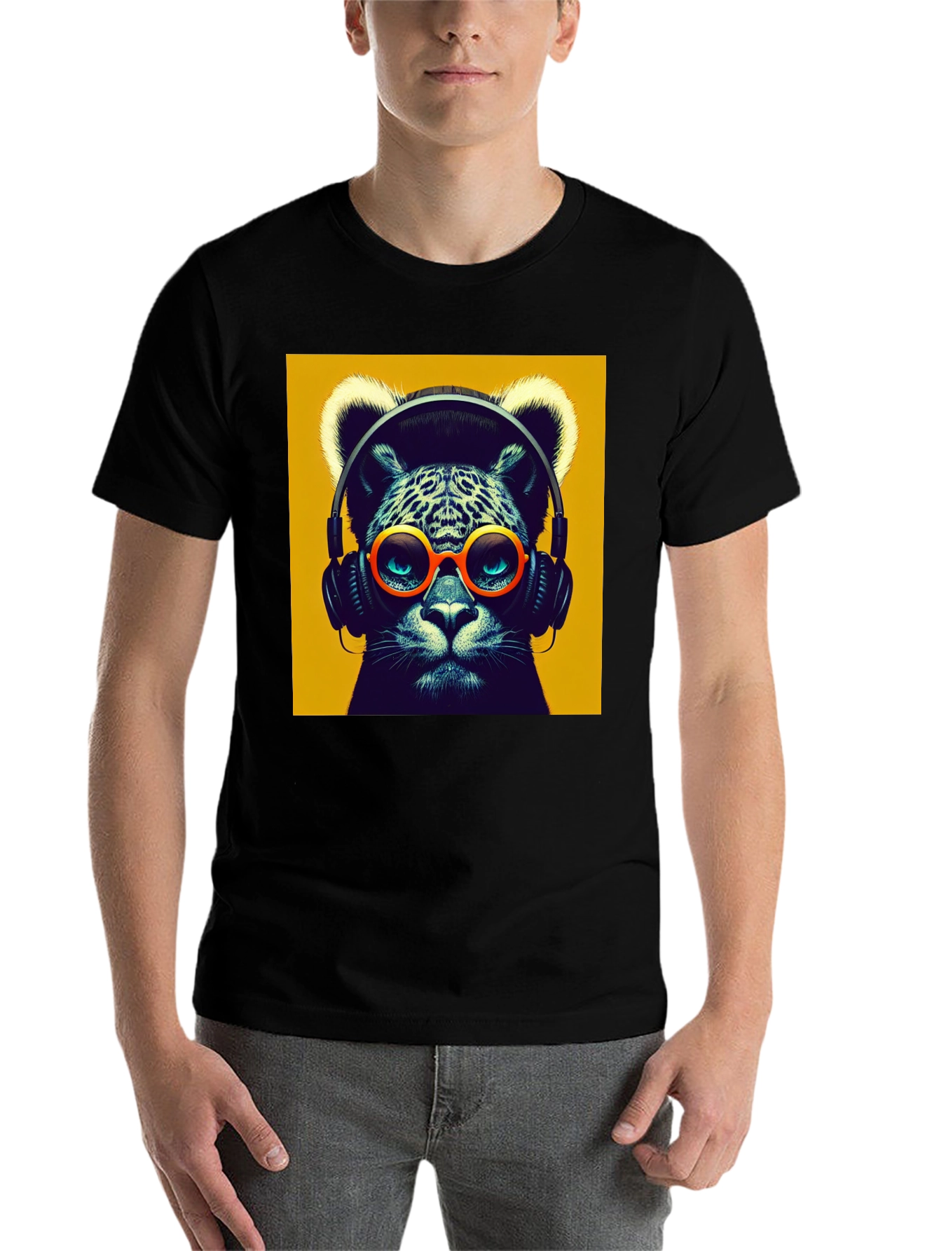 Black Cool Cat Graphic Tee - Music Lover T-Shirt view 7