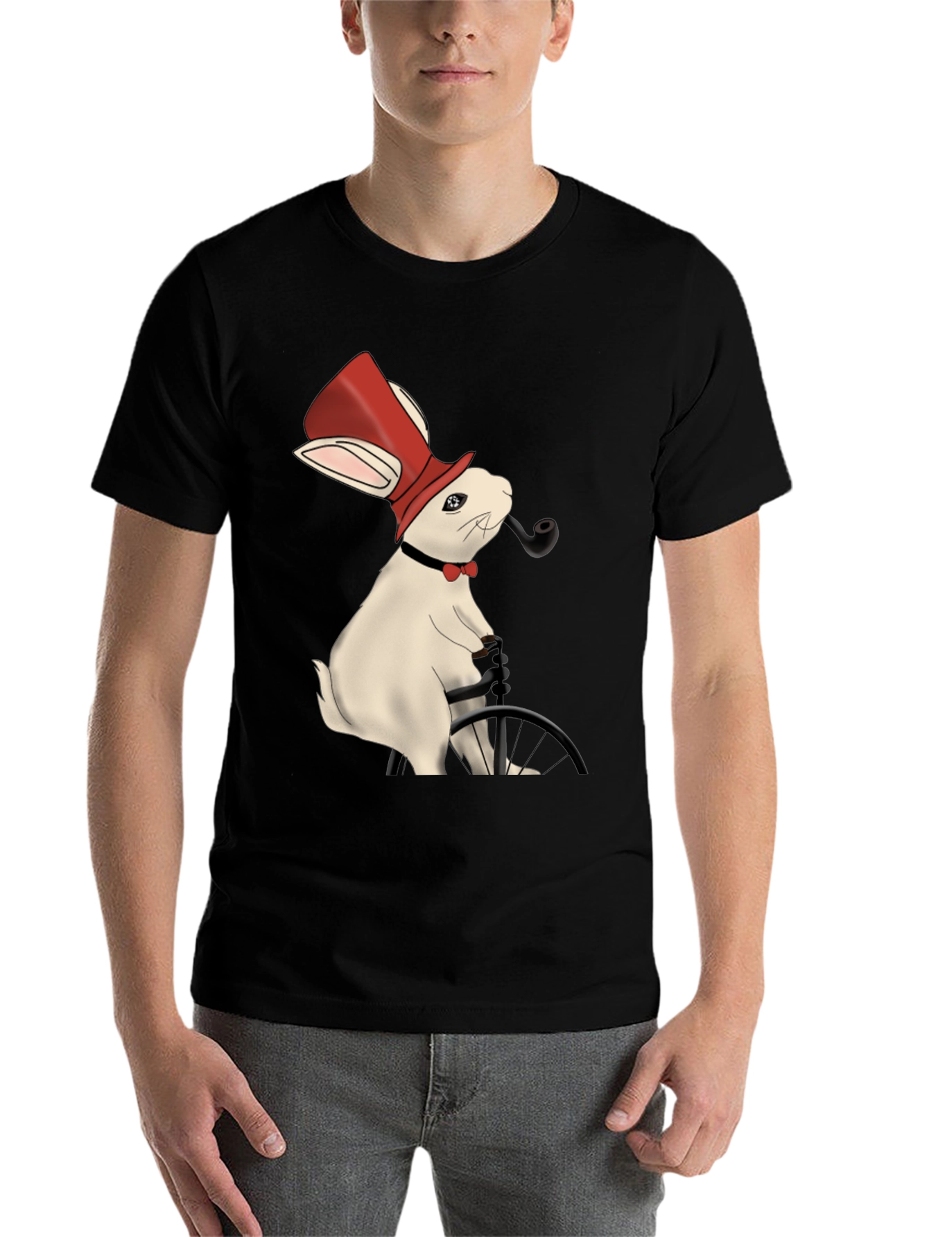 Black Rabbit Gentleman T-Shirt - Unique Design view 7