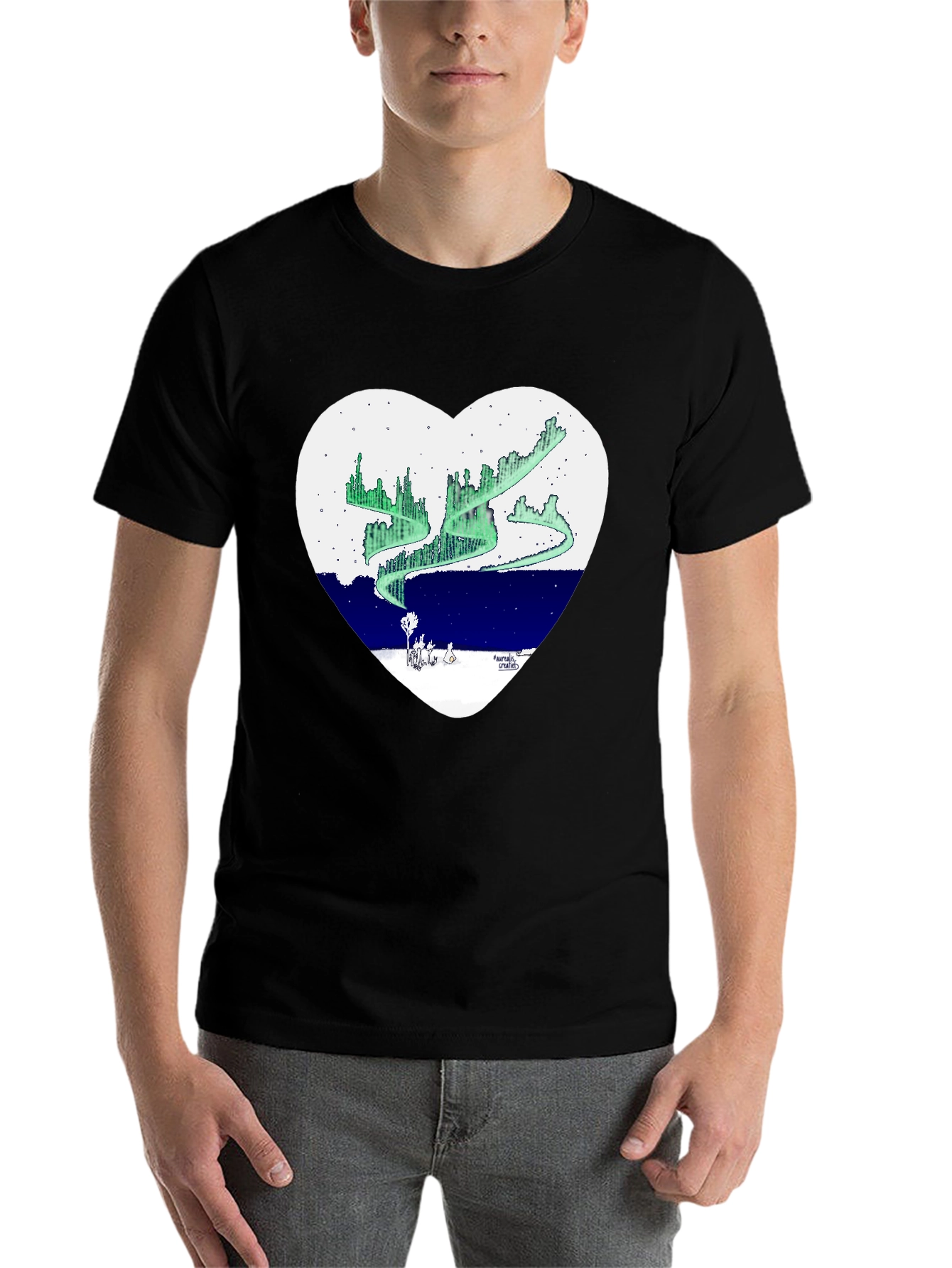 Black Aurora Borealis Heart Graphic T-Shirt view 7