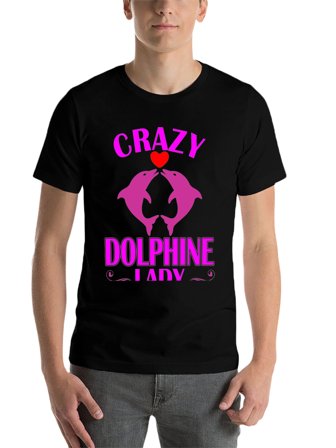 Black Crazy Dolphin Lady Graphic Tee view 7