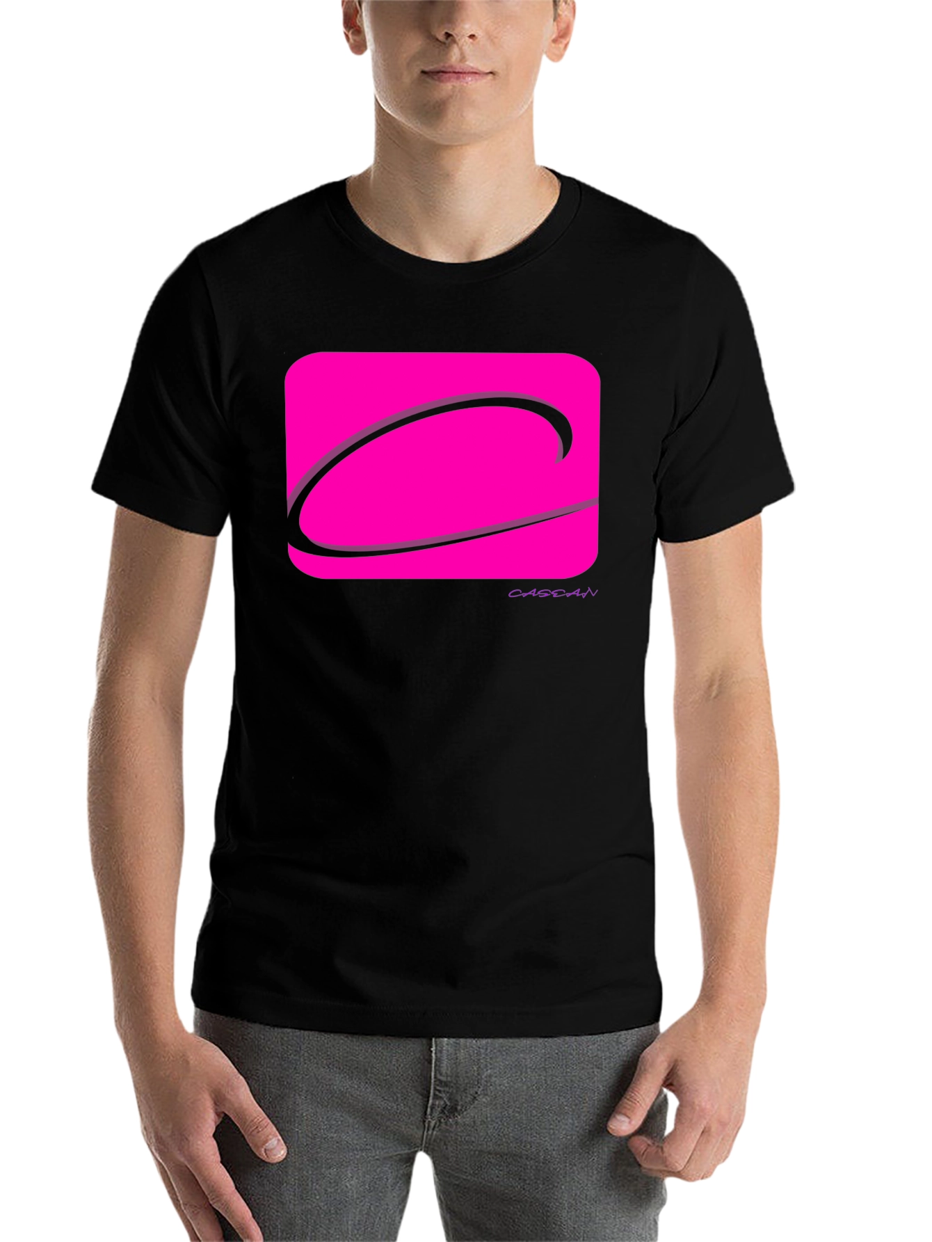 Black Modern Graphic Tee - Pink Logo Black T-Shirt view 7