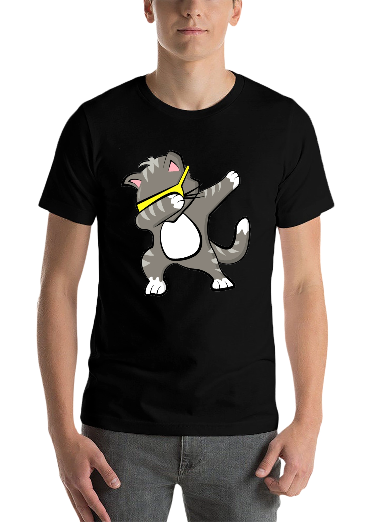 Black Cool Cat Dab T-Shirt - Black view 7