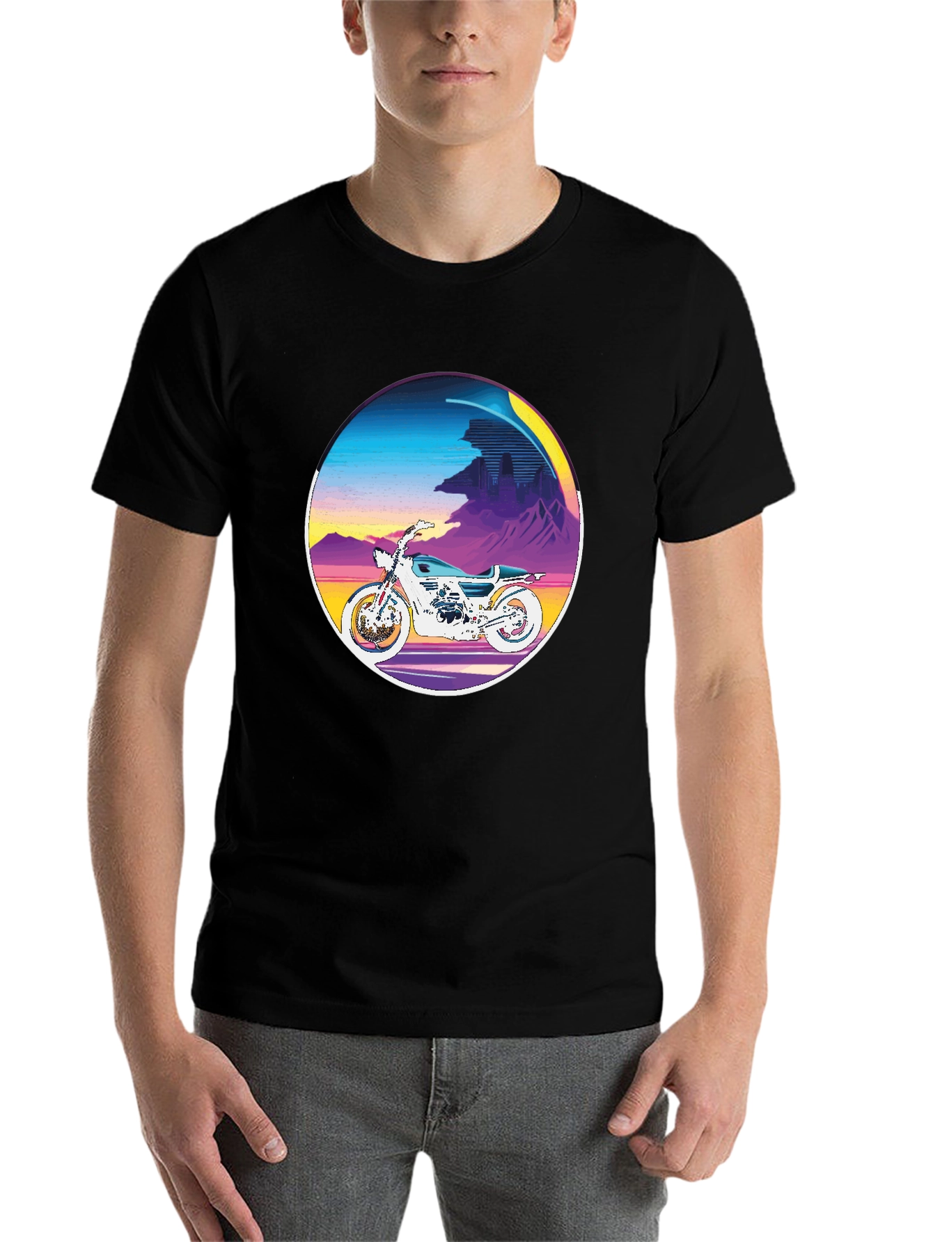 Black Retro Motorcycle Graphic Tee - Vintage Style view 7