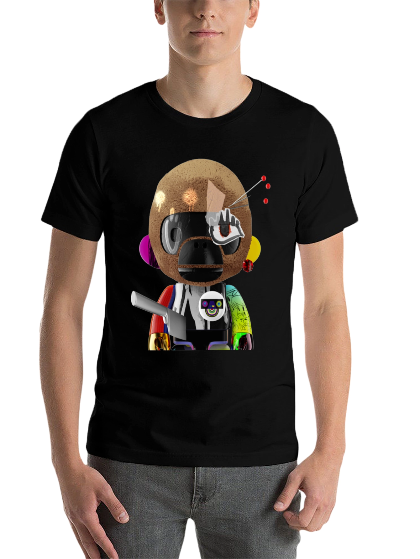 Black Novelty Robot Monkey Graphic T-Shirt view 7