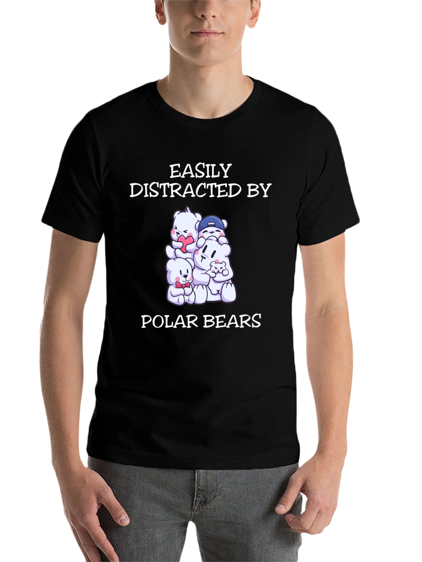 Black Easily Distracted by Polar Bears T-Shirt view 7