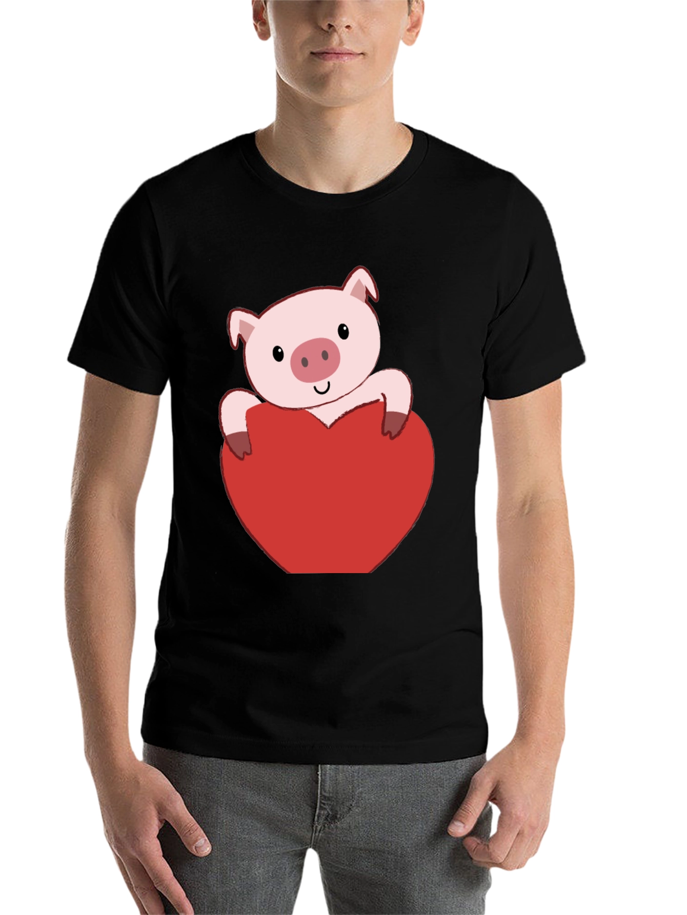 Black Pig Heart Valentine's Day T-Shirt view 7