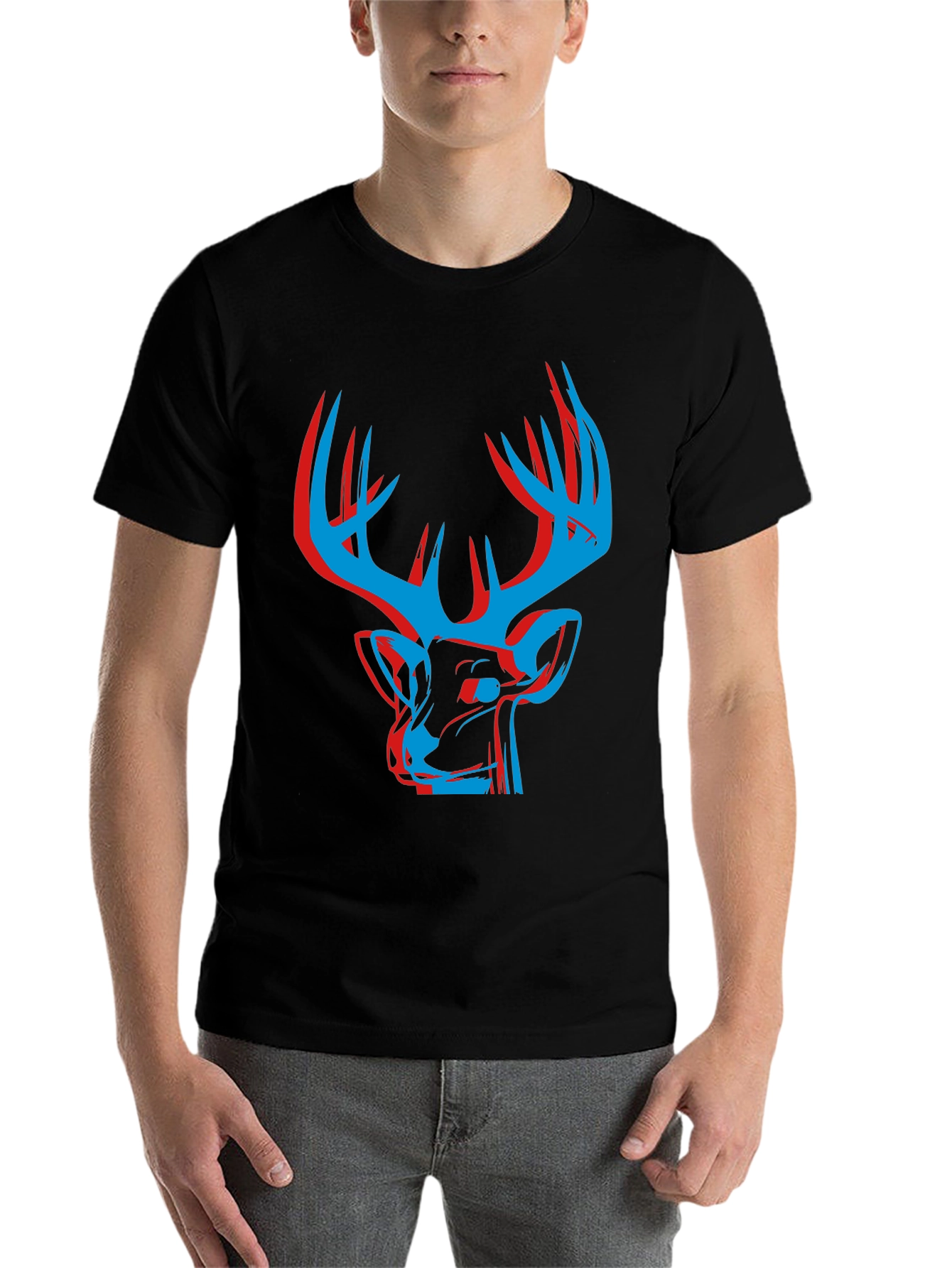 Black Modern Deer Graphic Tee - Black view 7