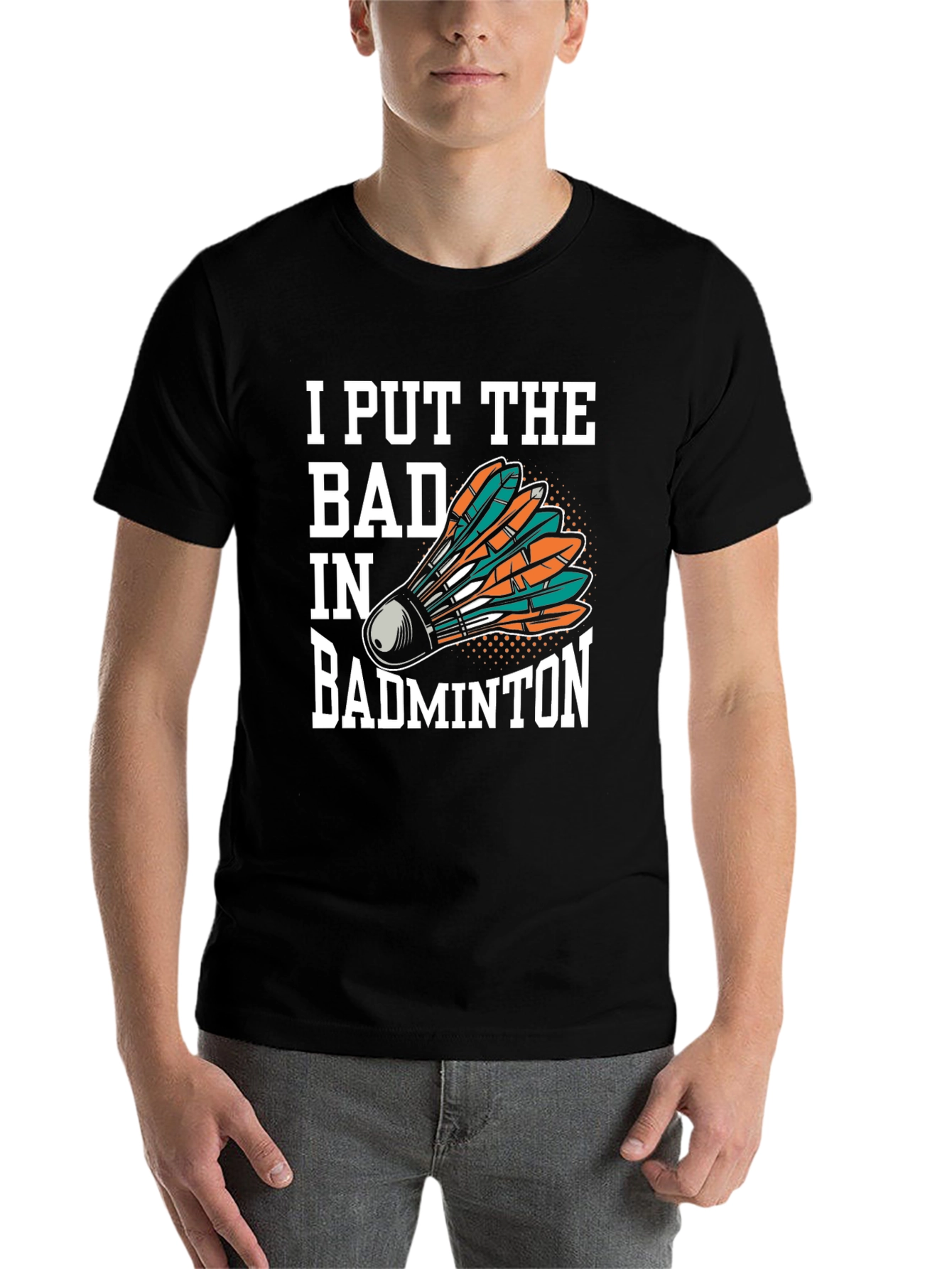 Black I Put the Bad in Badminton T-Shirt view 7