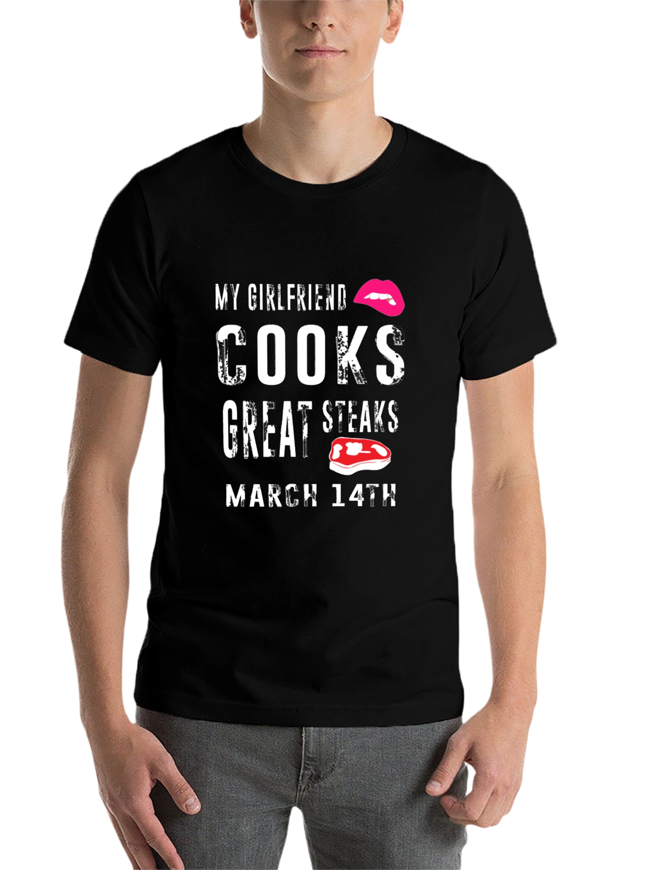 Black My Girlfriend Cooks Great Steaks T-Shirt view 7