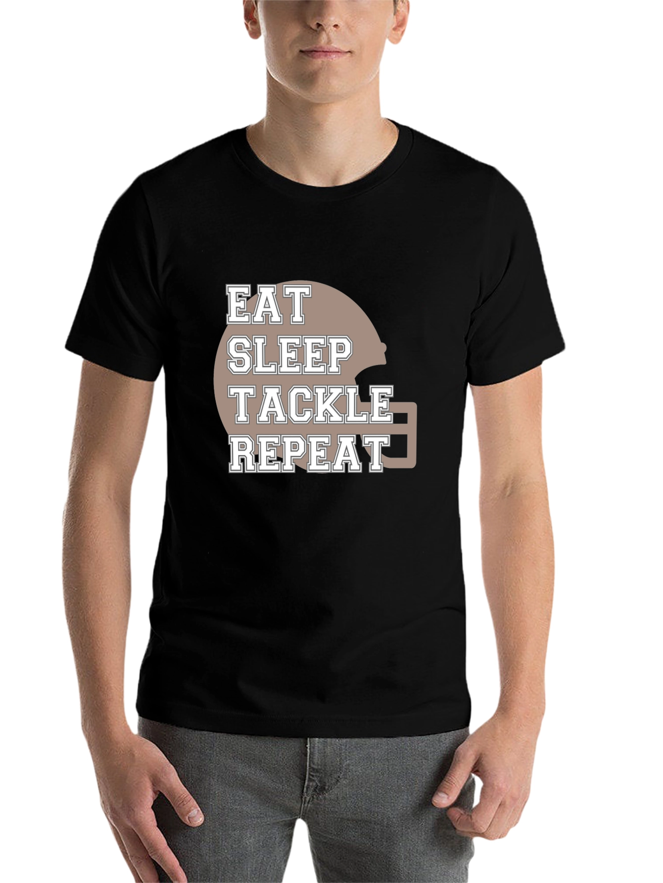 Black Eat Sleep Tackle Repeat Football T-Shirt view 7