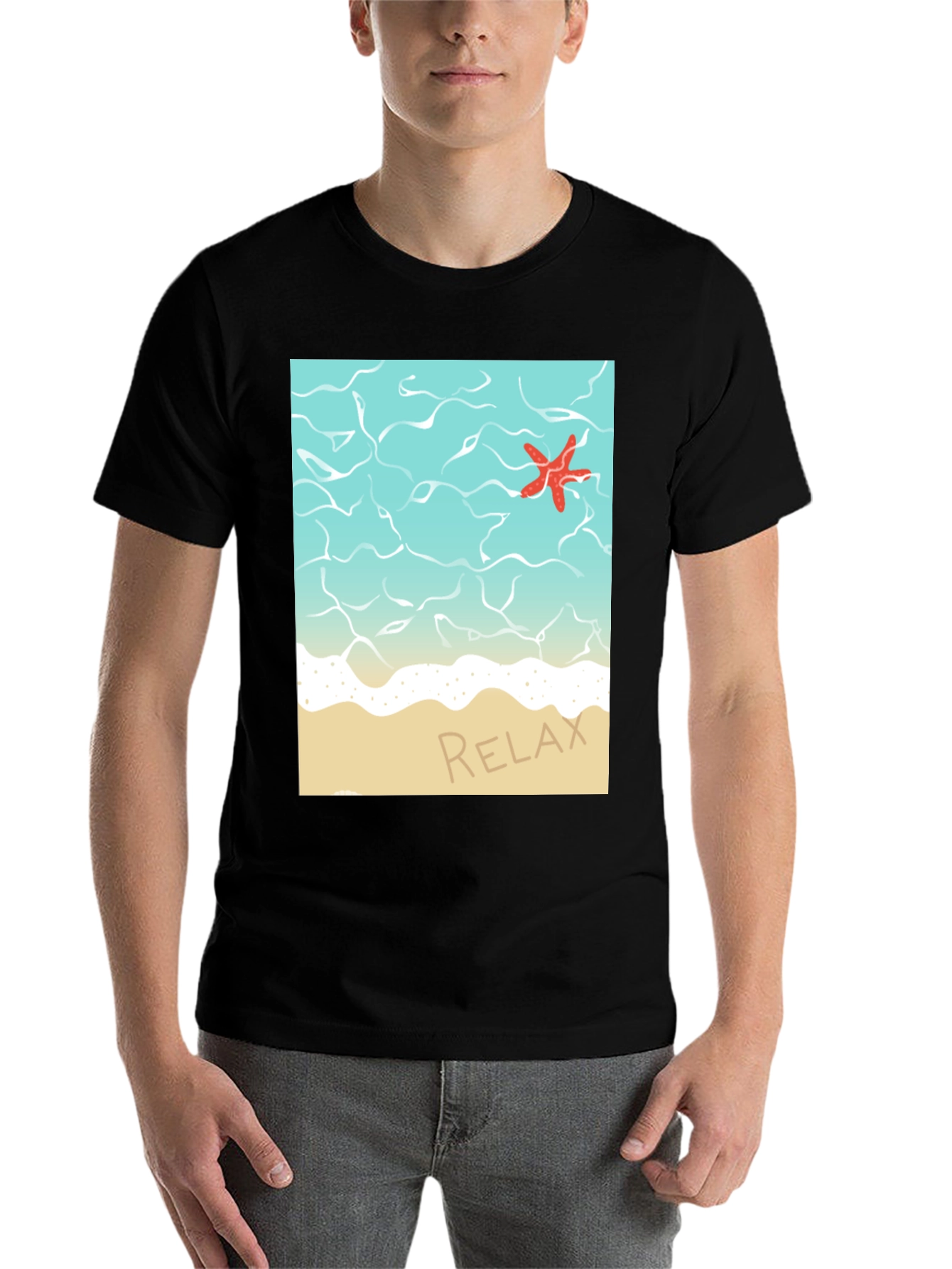 Black Relaxing Beach T-Shirt - Starfish Ocean Design view 7