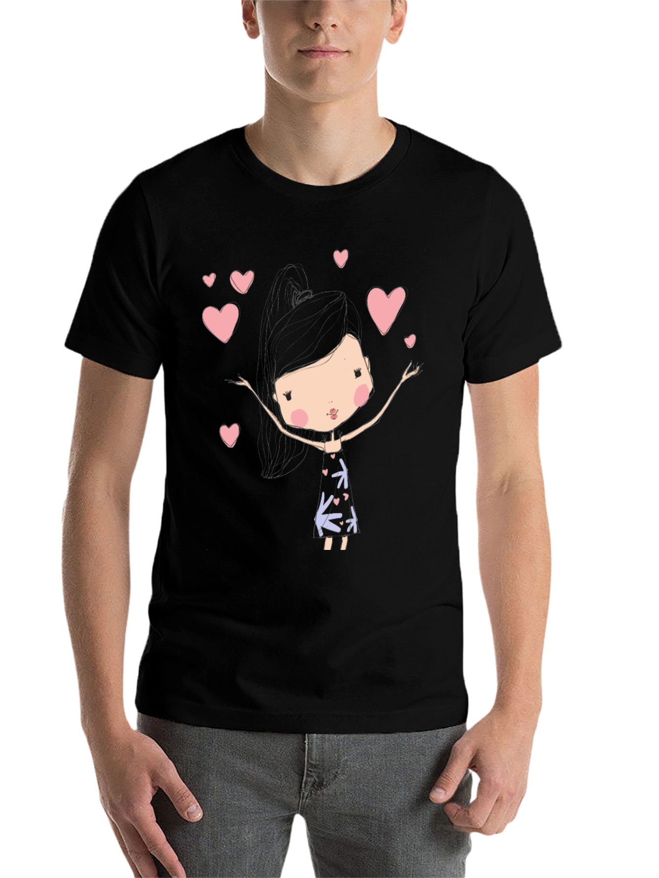 Black Cute Girl Heart T-Shirt view 7
