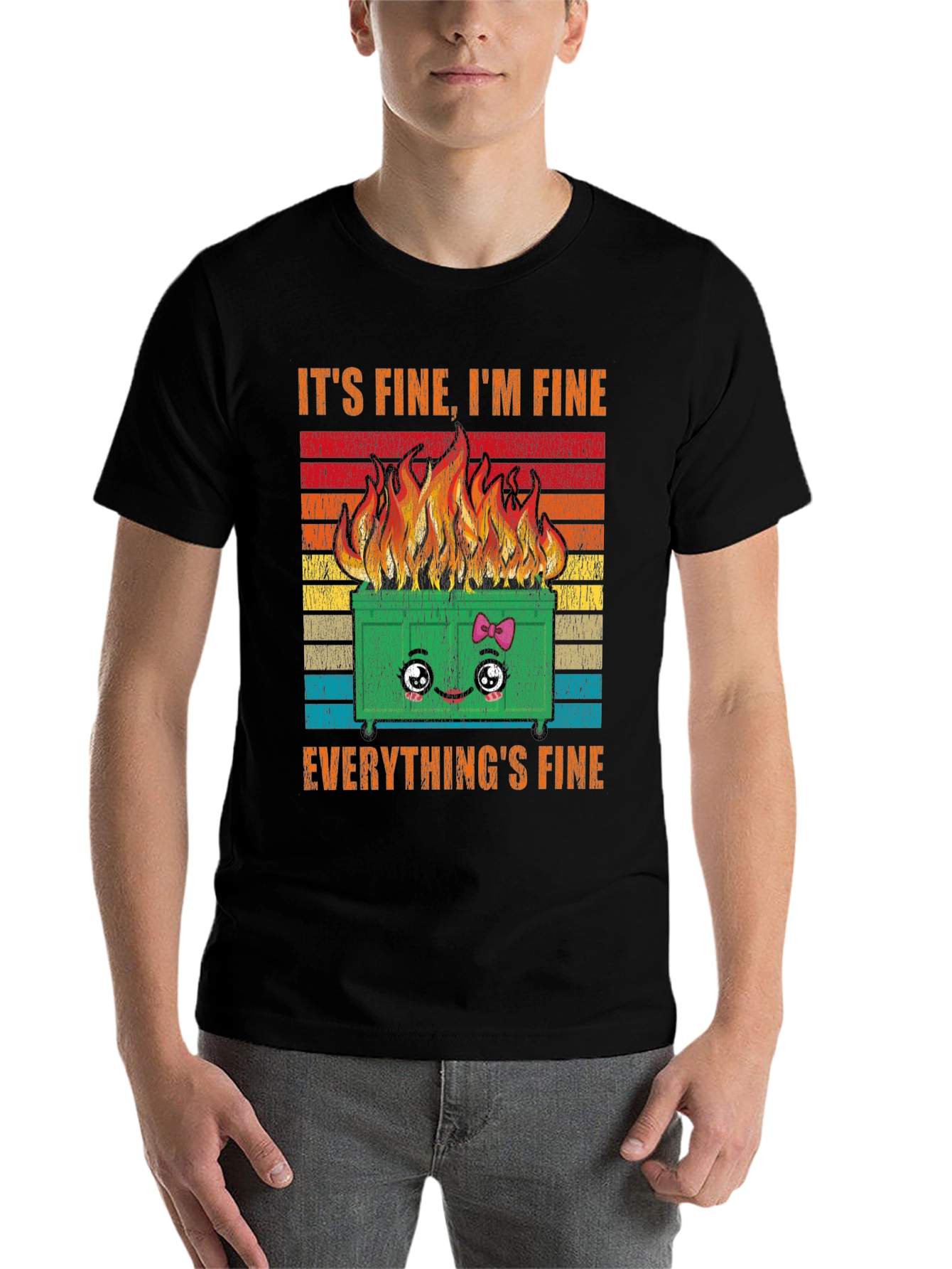 Black It's Fine Everything's Fine Dumpster Fire Graphic Tee view 7