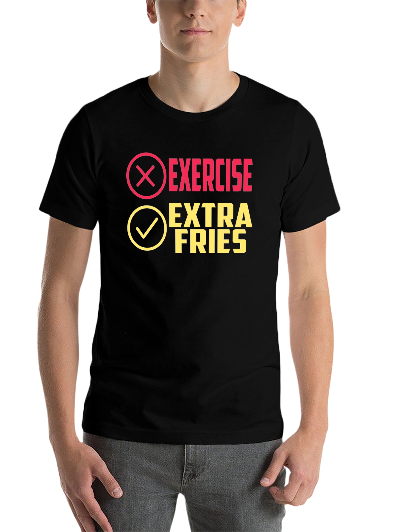 Black Exercise? Extra Fries! Funny Graphic Tee view 7