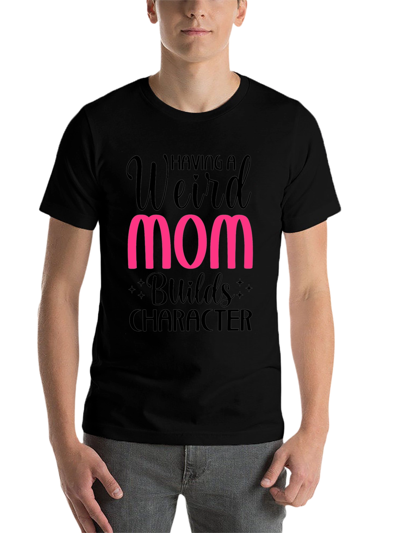 Black Weird Mom Builds Character T-Shirt view 7