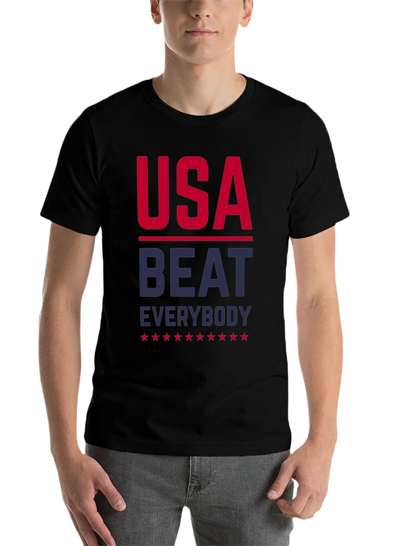 Black USA Beat Everybody Patriotic T-Shirt view 7