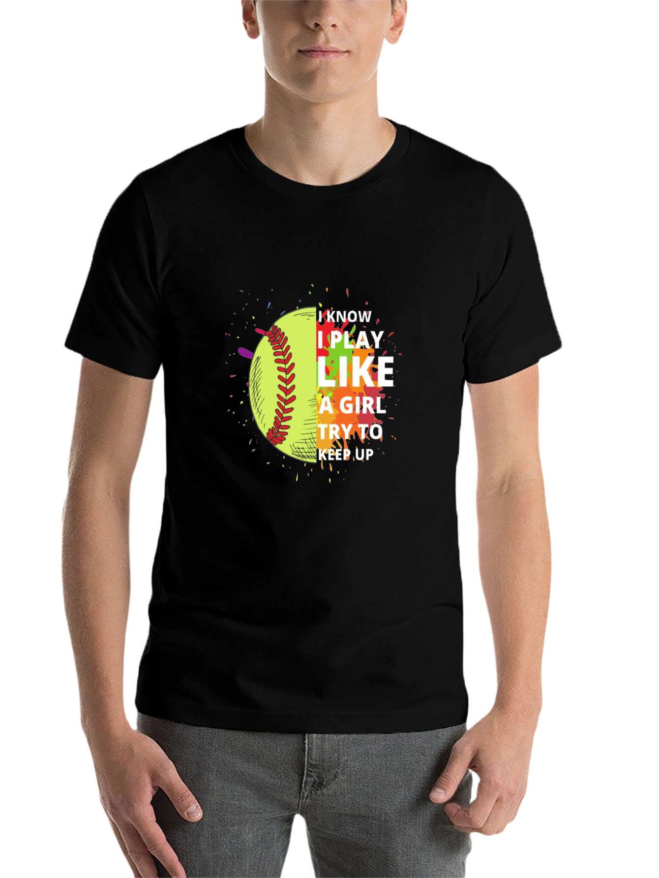 Black I Play Like a Girl Softball T-Shirt view 7