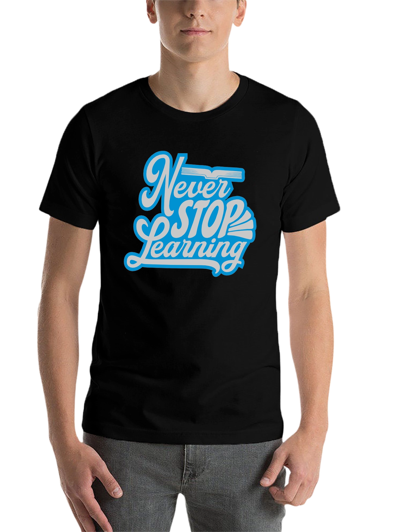 Black Never Stop Learning Graphic T-Shirt view 7