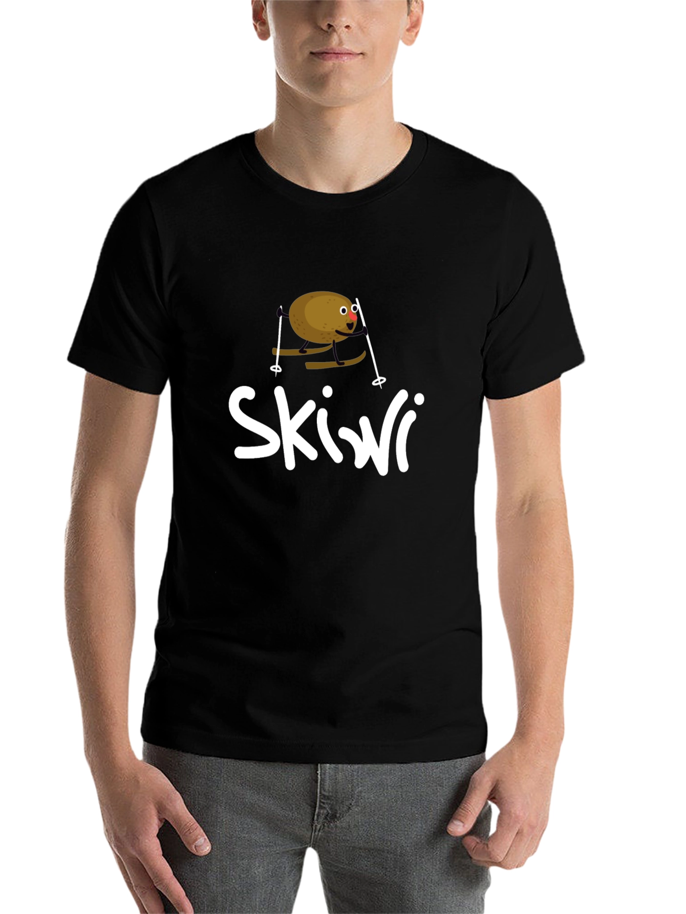 Black Skiwi Funny Kiwi Skiing T-Shirt view 7