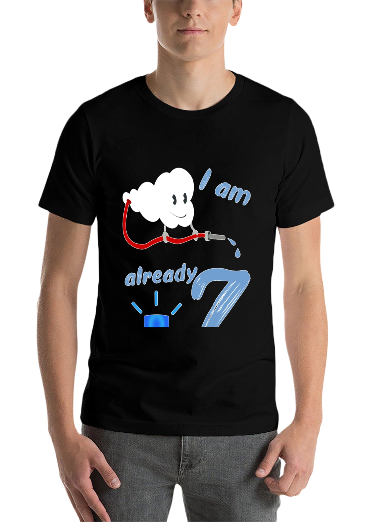 Black I am Already 7 Birthday Firefighter Cloud Black T-Shirt view 7