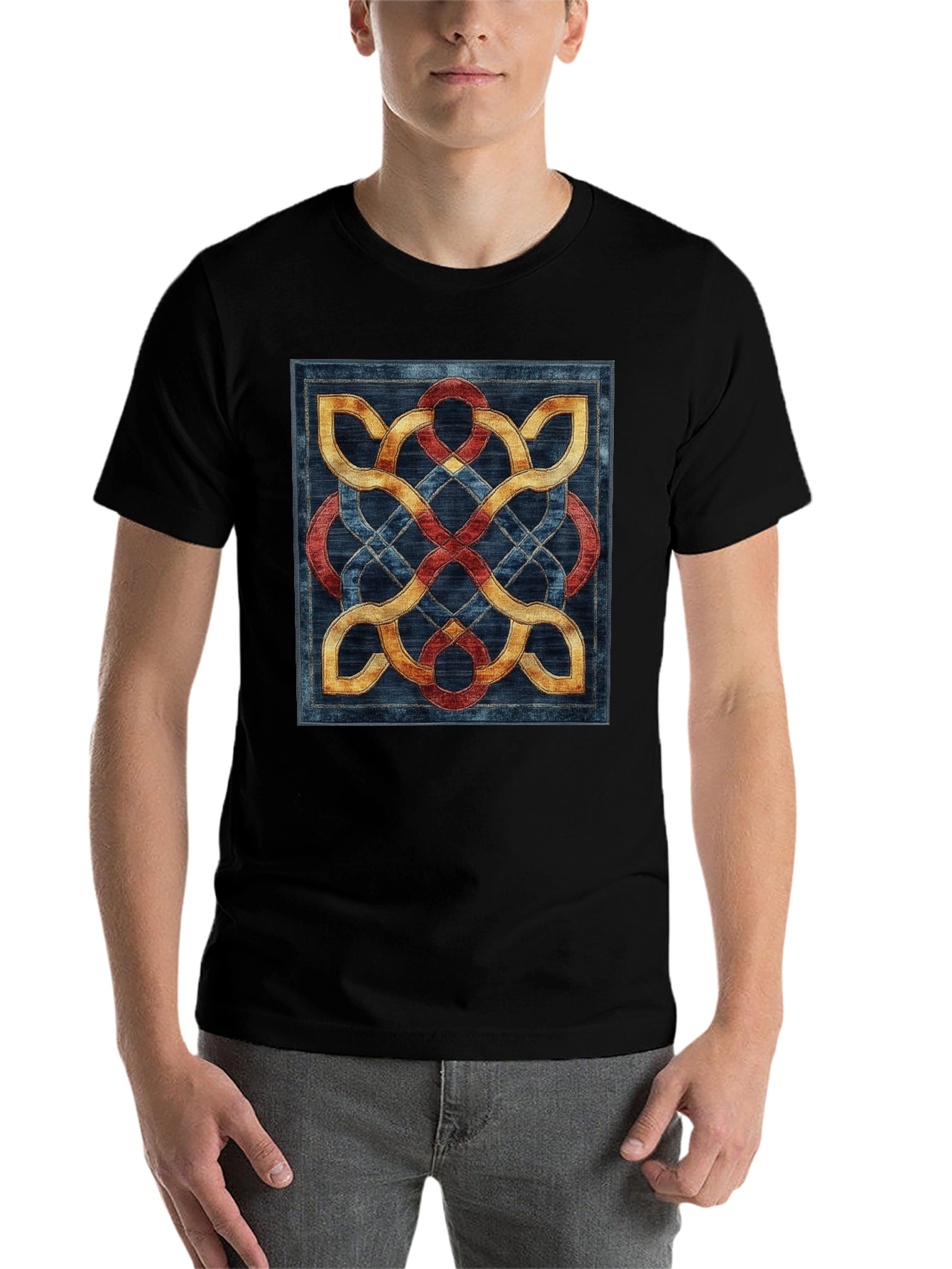 Black Celtic Knot T-Shirt - Intricate Woven Design view 7