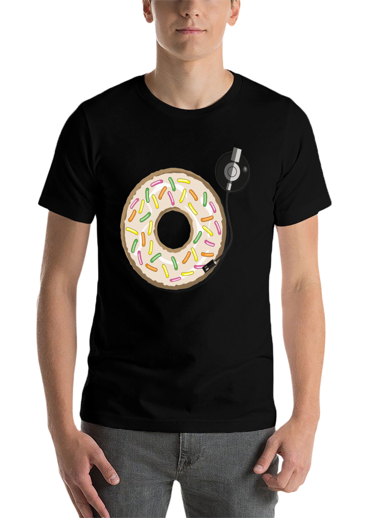 Black Donut Turntable Graphic Tee - Sweet & Groovy Style view 7