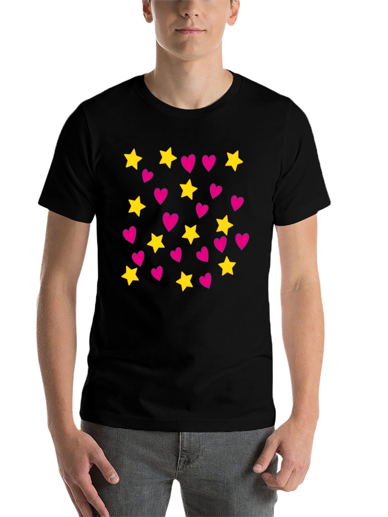 Black Star and Heart Pattern T-Shirt view 7
