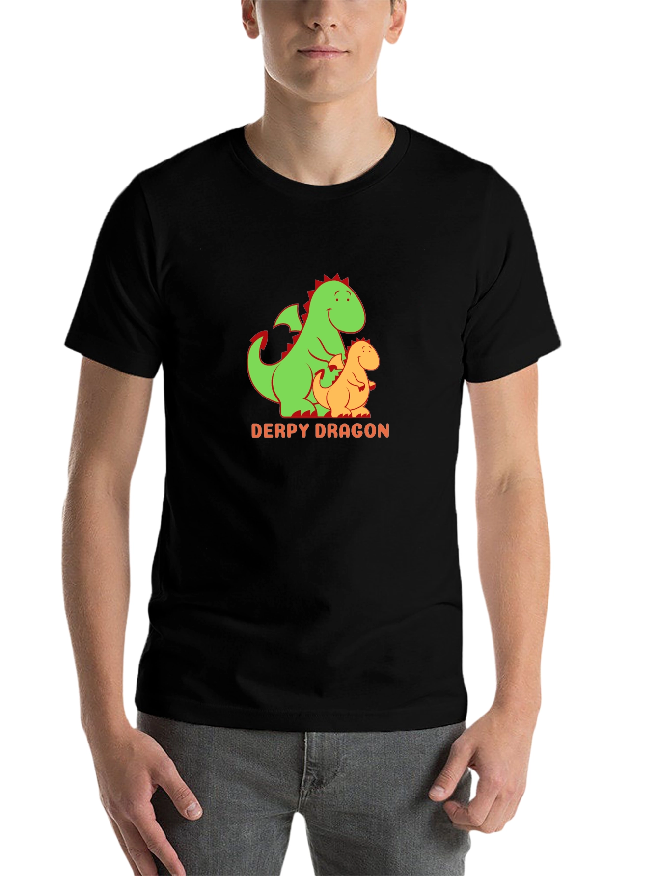 Black Derpy Dragon Graphic Tee - Black Cotton T-Shirt view 7