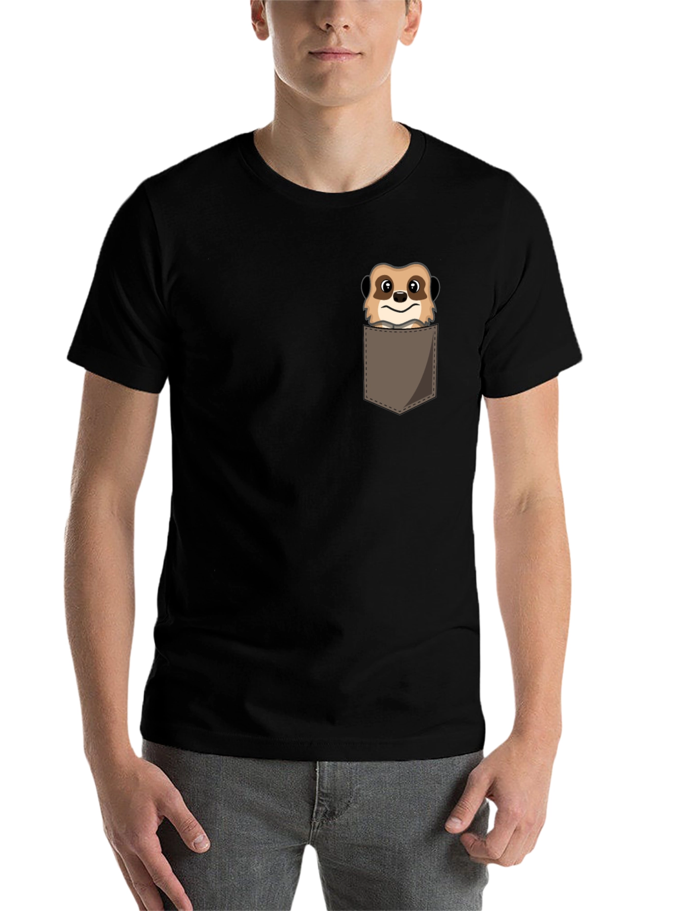 Black Meerkat Pocket T-Shirt - Novelty Animal Tee view 7
