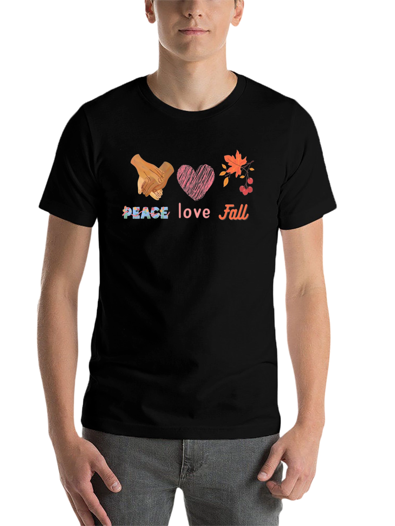 Black Peace Love Fall Graphic T-Shirt view 7