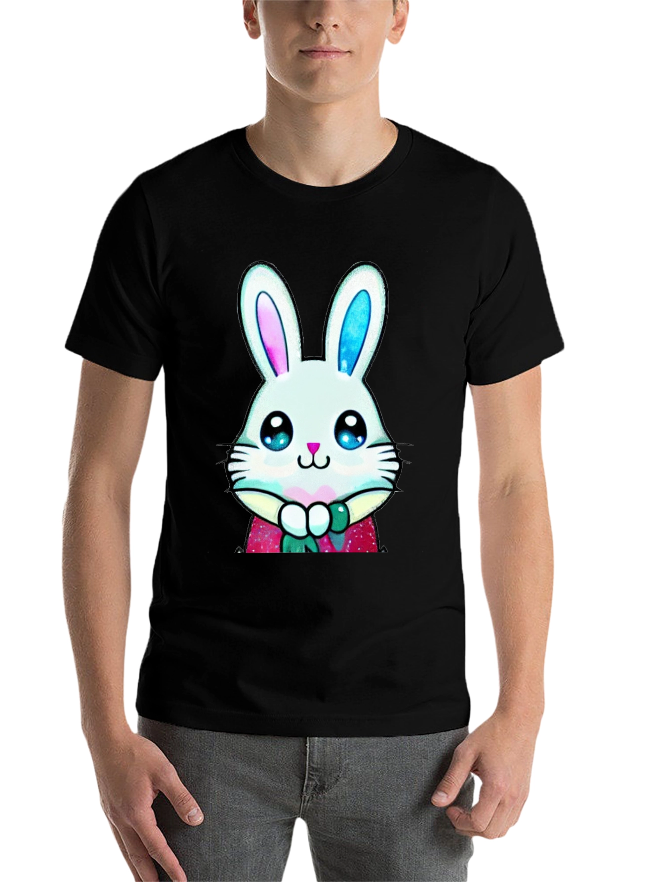 Black Cute Bunny Graphic Tee - Easter Style view 7