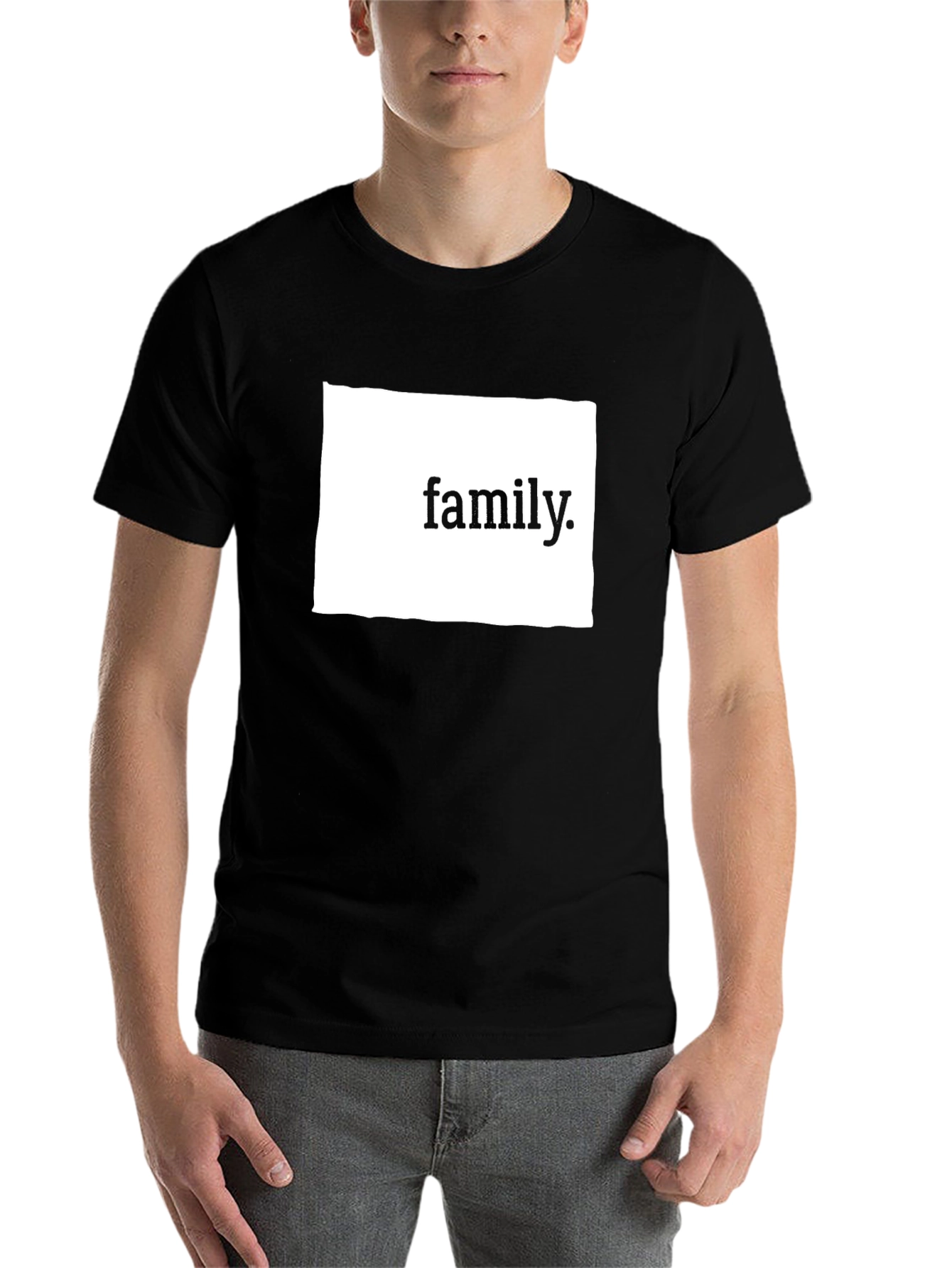 Family T-Shirt - Black Cotton Blend Casual Tee - 7