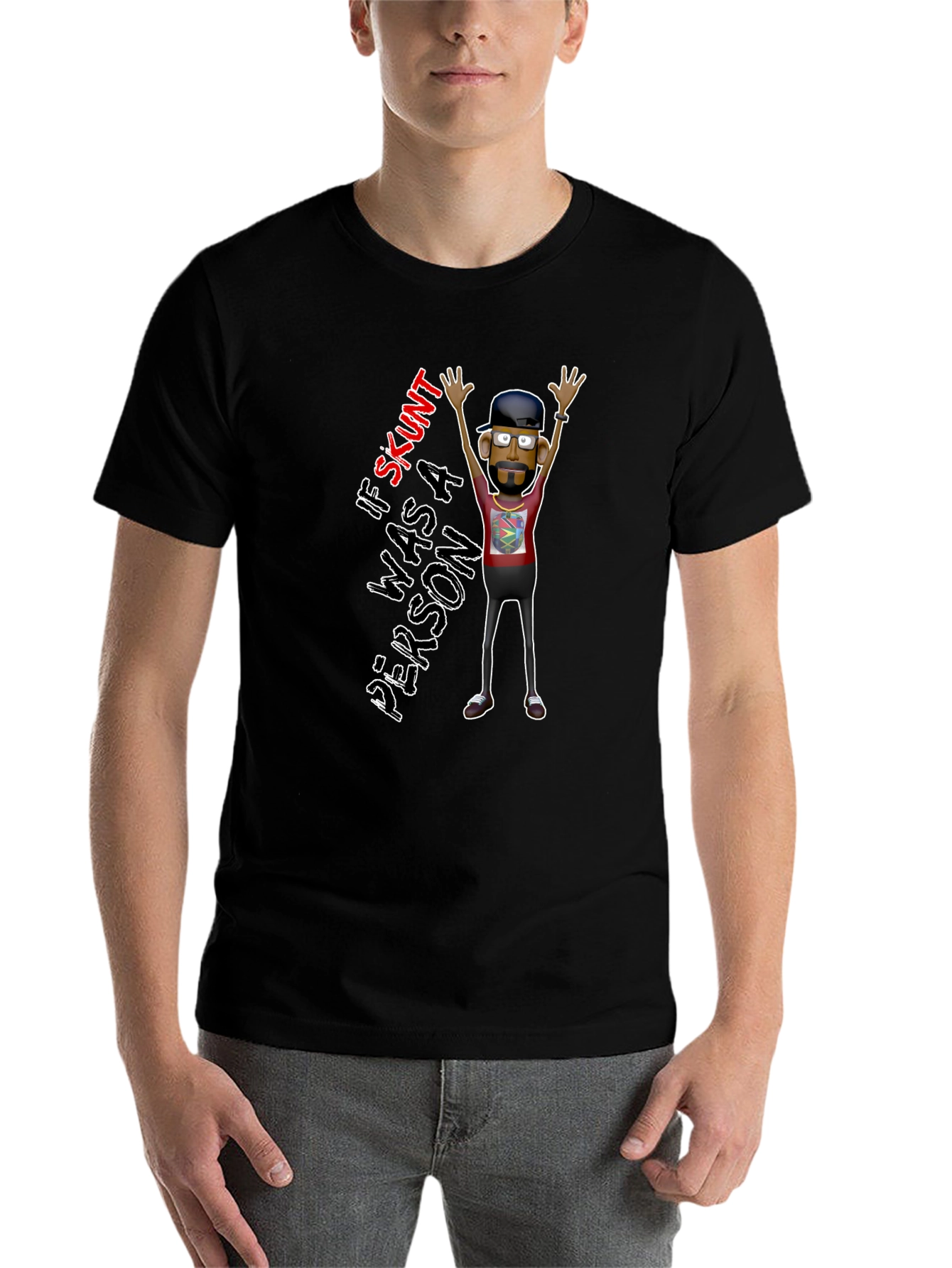 Black Skunt Person Graphic Tee - Funny Novelty Shirt view 7