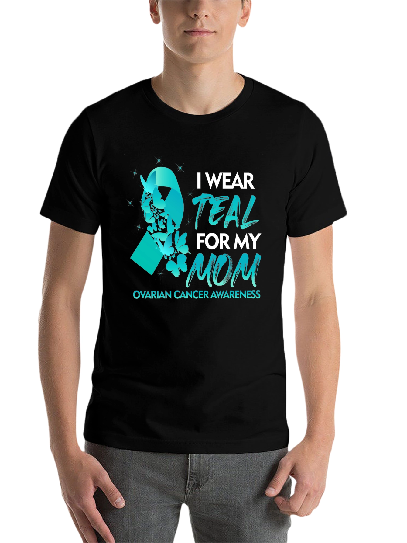 Teal Ribbon Ovarian Cancer Awareness T-Shirt - 7